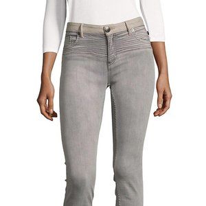 MAJE GREY SKINNY JEAN LEATHER TRIM FR 34 US 24 0-2